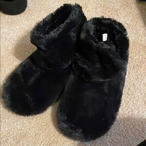 Black Fur Bootie Slippers